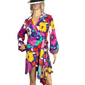 Bucket List Bold Floral Wrap Dress Swim Cover Up Size S Loud Dopamine Resort